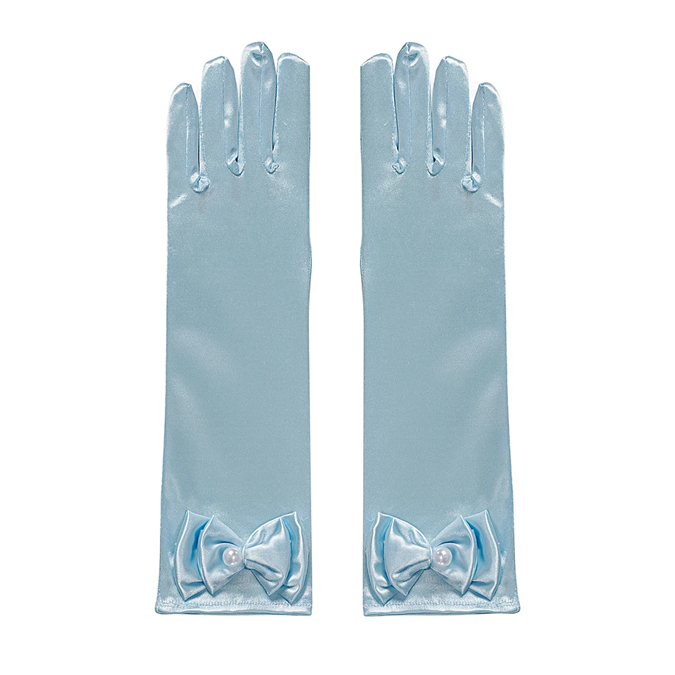Princess Accessories Gloves Snow Queen Cosplay Pearl Bow Gloves Cinderella Elsa Princess Girl Snow White Wednesdy Accessories princess accessories set,girls satin gloves
