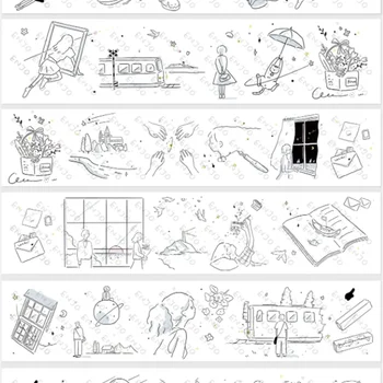 ENJO 오리지널 심플 라인 흑백 스크랩북 PET 마스킹 테이프, 안쪽 세계 스타일