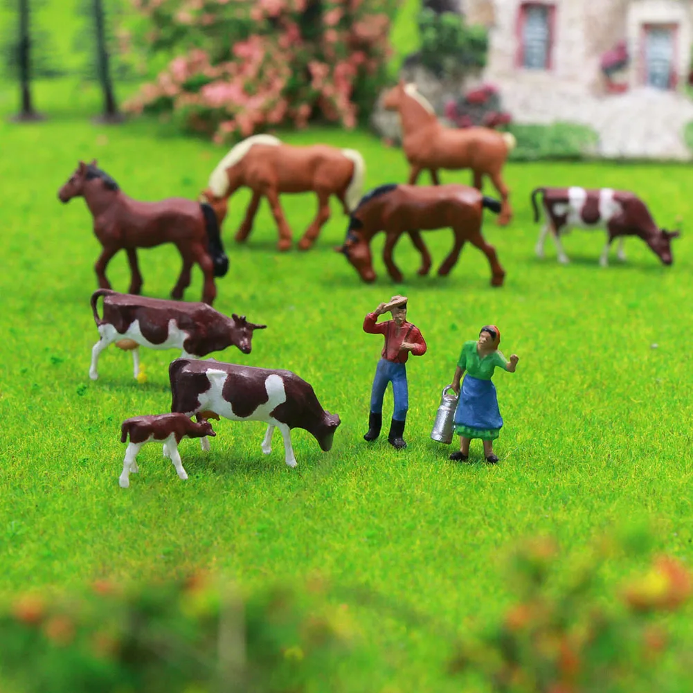 Evemodel 36pcs Model Trains HO Scale 1:87 Model Horses Cows Farm Animals with Model Figures 5
