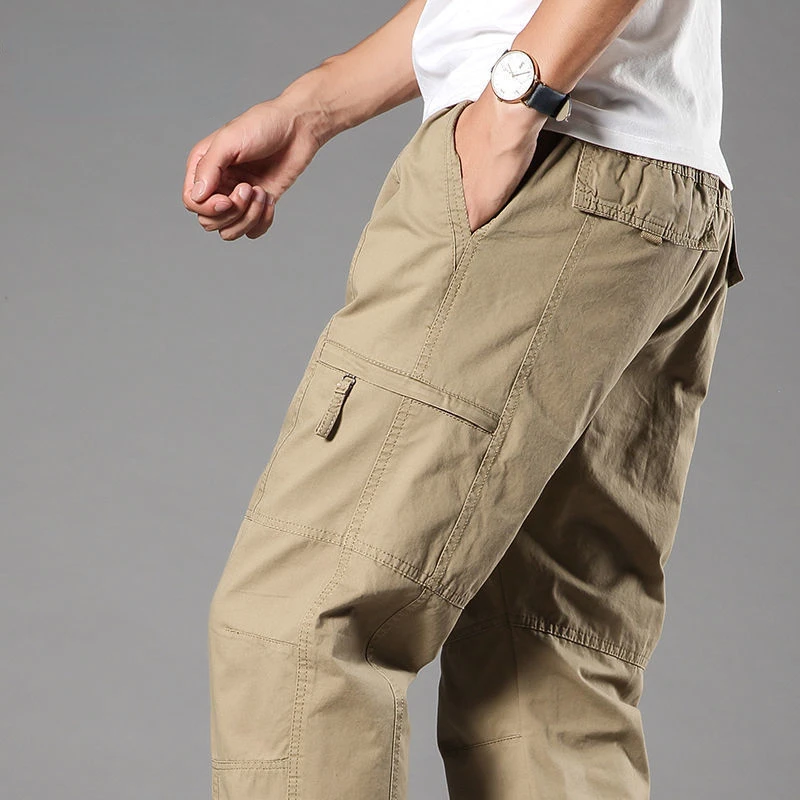 Men Loose Cargo Pants Combat Baggy Fishing Trousers Elastic Waist Work Wear