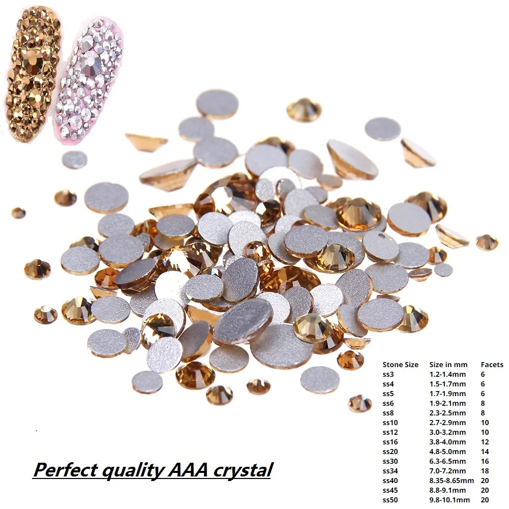 

Glitter Non Hotfix Crystal Rhinestones Light Topaz SS3-SS34 Flatback Glue On Strass Diamond Appliques For Nail Art Craft Garment