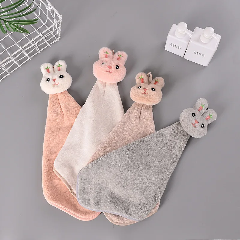 Cartoon Rabbit Wipe Hand Towel Soft Thicken Coral Fleece Super Absorbent Quick Dry Children Terry For Kitchen Bathroom quick drying towel