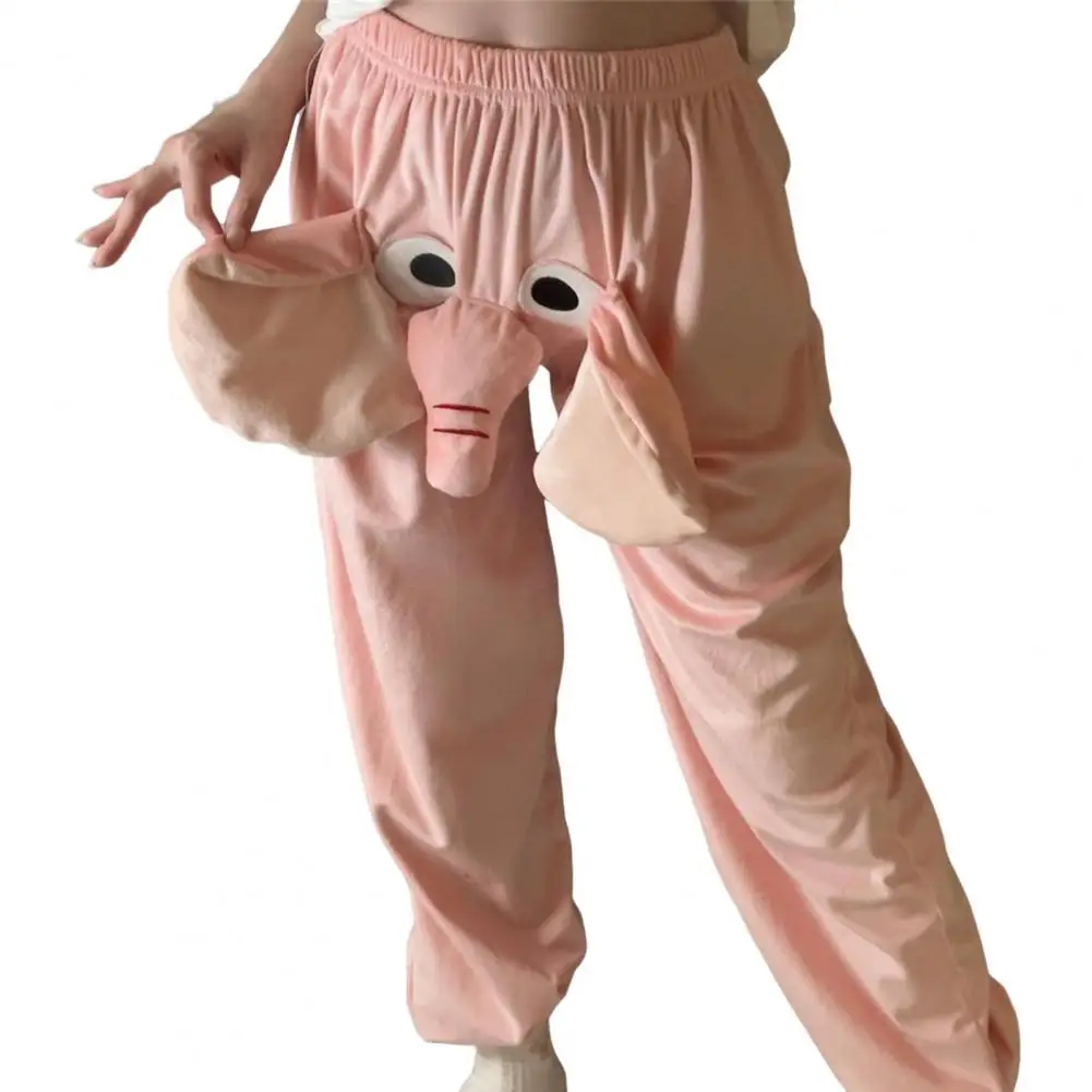 Flannel Pajama Pants Women Men Cartoon Elephant Nose Plush Pajama Bottoms Homewear Plush Lounge Trousers Couple Pajamas Pants_ecoleips.com
