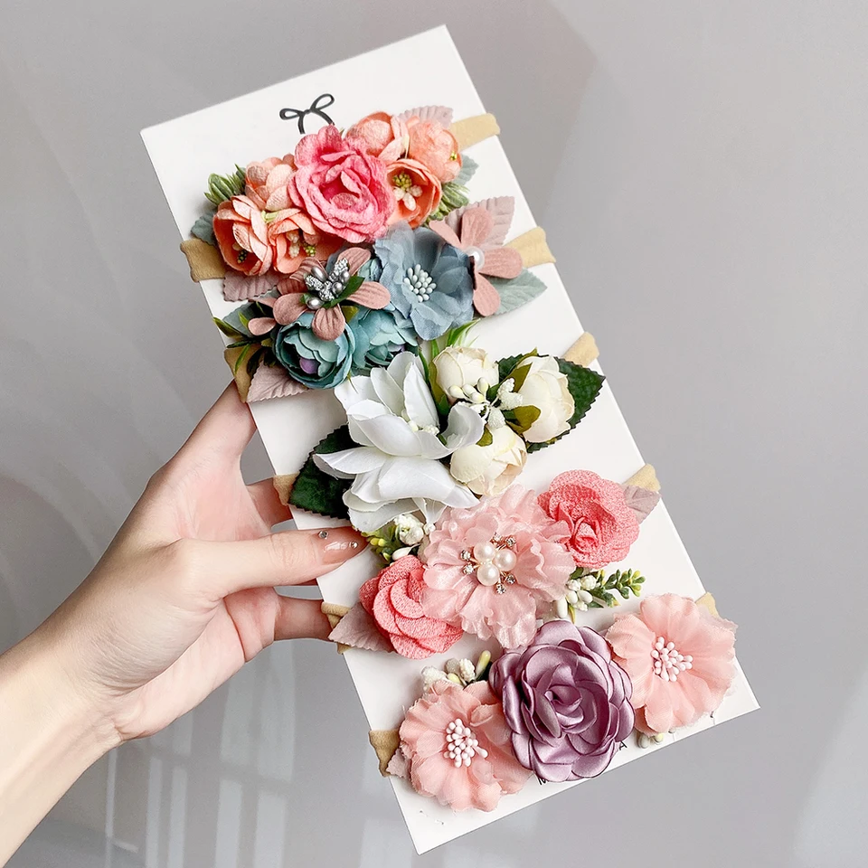 3 stuks haarband van nylon voor pasgeborenen hoofdband met bloemen, bloem accessoires voor kinderen