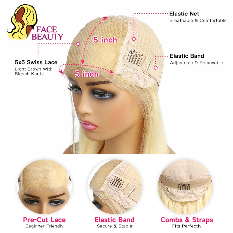 Lace Front Wig 613 Blonde Bob 13x6 13x4 5x5 Closure Straight Brazilian Human Hair for Women Pre Plucked