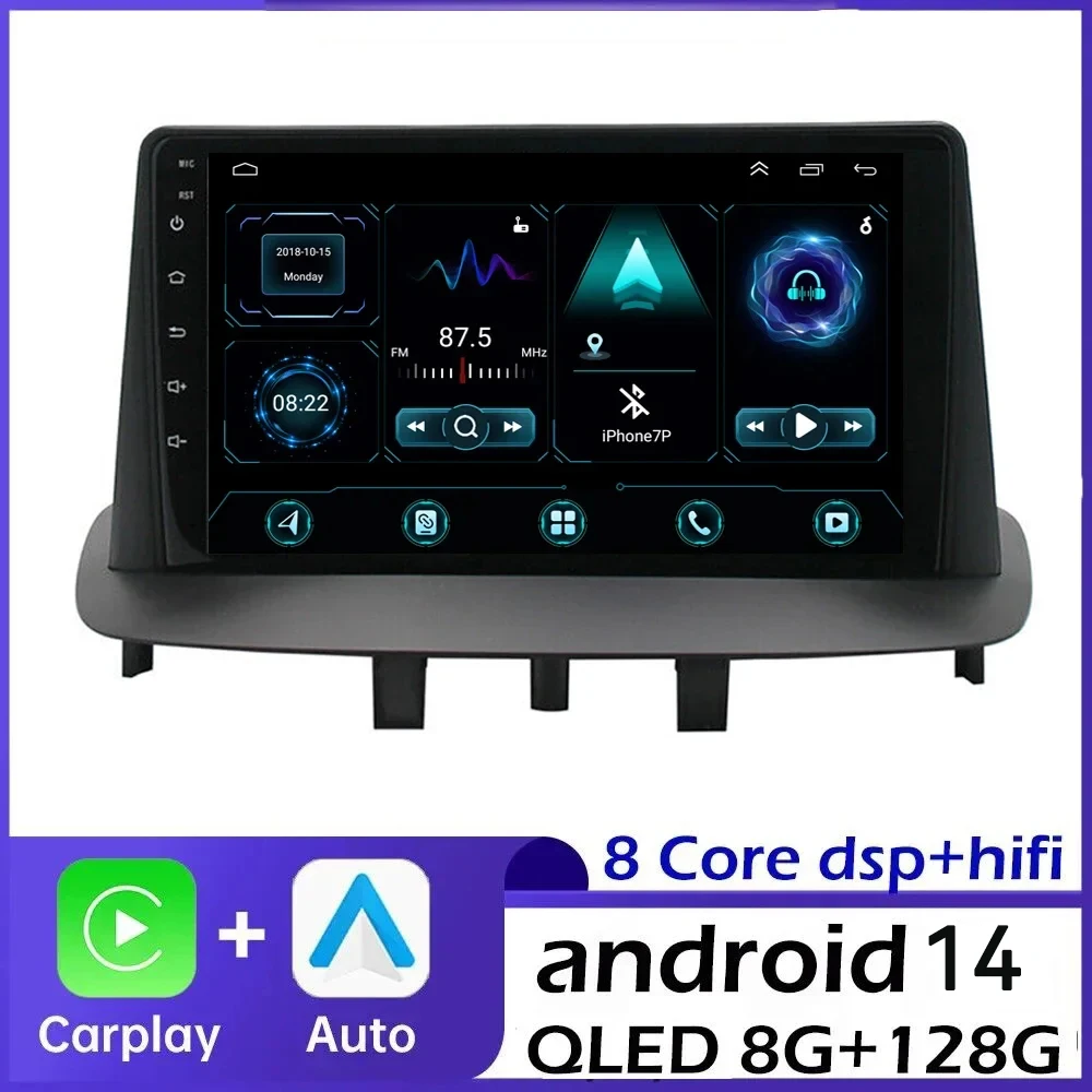 

Автомагнитола 2DIN 4G Android 14, мультимедийный видеоплеер для Renault Megane 3 2008-2014, головное устройство с GPS-навигацией, беспроводной Carplay