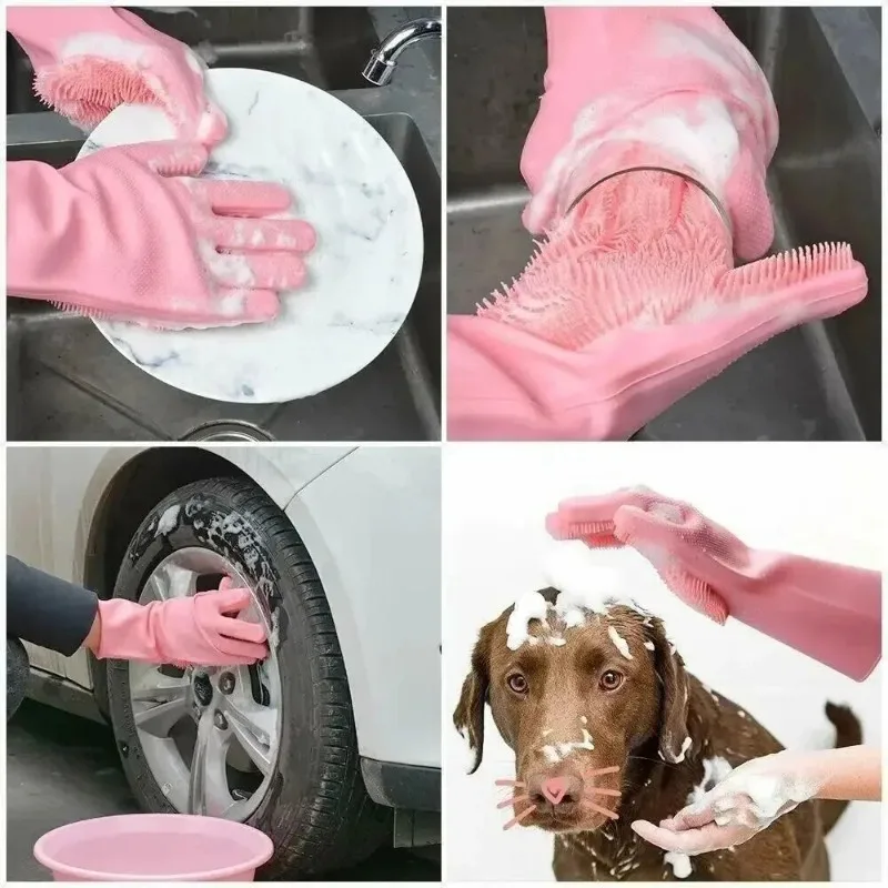 Dishwashing Cleaning Gloves Magic Silicone Rubber Dish Washing Gloves for Household Sponge Scrubber Kitchen Cleaning Tools 4