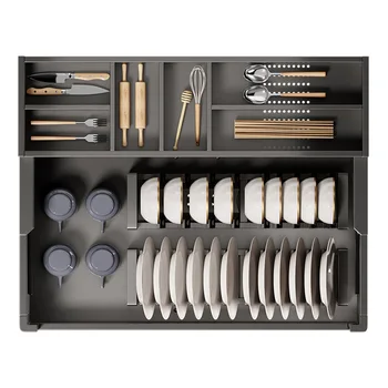 ห้องครัวดึงตะกร้าตู้สแตนเลสสามชั้นลิ้นชักประเภทเครื่องปรุงรสจานเก็บตะกร้าจาน 2