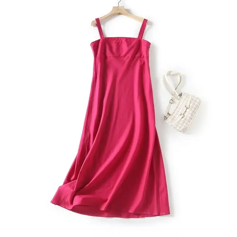 

Women's 2023 Chic Fashion Dopamine Color Wide Shoulder Strap Tube Top Design Retro Long Dress Vestidos