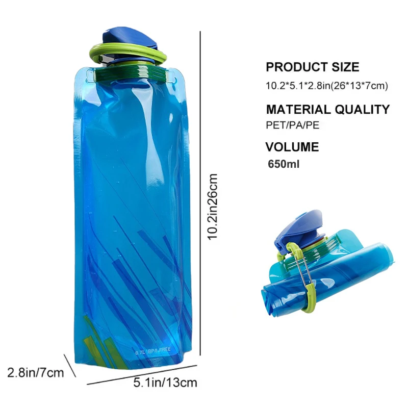 650ml 소프트 워터 블래더 접이식 휴대용 수분 공급팩 (하이킹, 사이클링, 아웃도어 스포츠, 음악 축제, 러닝, 캠핑용)