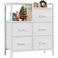 Dresser for Bedroom, Small Nightstand with 2-Tier Open Shelf and 5 Fabric Drawers, Storage Unit Organizer Tower 1