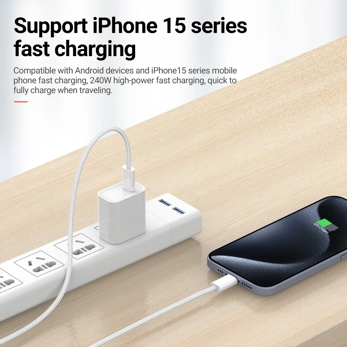 Фото Кабель USB C на USB C 240 Вт, кабель для быстрой зарядки USB C на Type C для MacBook Pro, iPhone15/15Pro/15Plus/15ProMax, iPad Pro 2020 №5