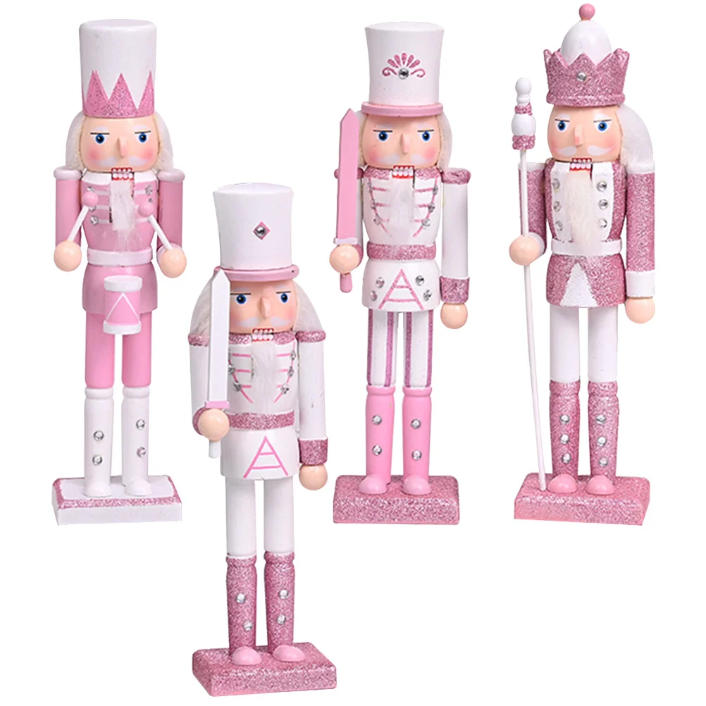 

4 Pcs Christmas Decorations Nutcracker Festival Figure Statue Desktop Nutcrackers Craft Wood Decorative Child