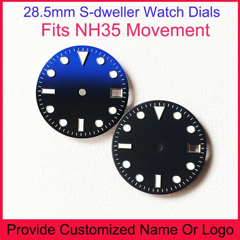 Nh35 Sea Watches Houser Dial 28.5Mm Custom S Logo Dials Con Logo Fai Da Te Blue Luminous Men Automatic Mechanical Watch Case Insert Parts