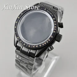 Elegant 39.7mm Red Bezel Speedmaster Watch Case with Quartz Movement Compatibility for 20mm Steel Band and 32.5mm Dial (Black Gold Bezel B1)