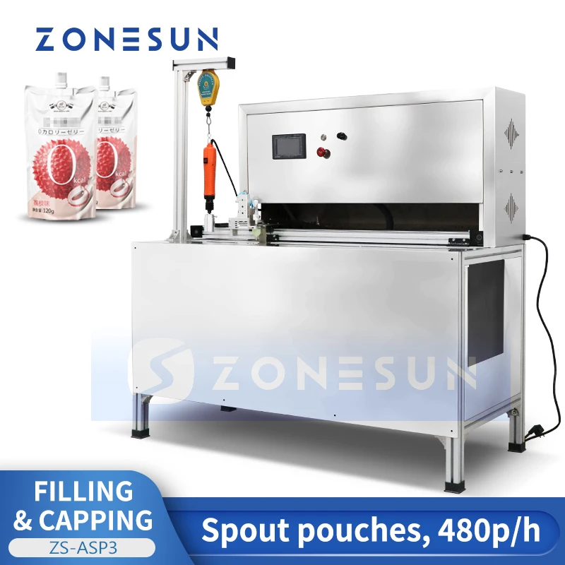 

ZONESUN Semi Automatic Spout Pouch Filling and Capping Machine Stand-up Pouch Doypack Nozzle Bag Packing Magnetic Pump ZS-ASP3
