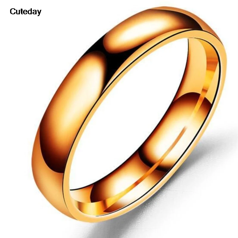 2023 New Fashion Simple Smooth Stainless Steel Ring for Women and Men Classic Gold Color Couple Rings Wedding Engagement Jewelry 3