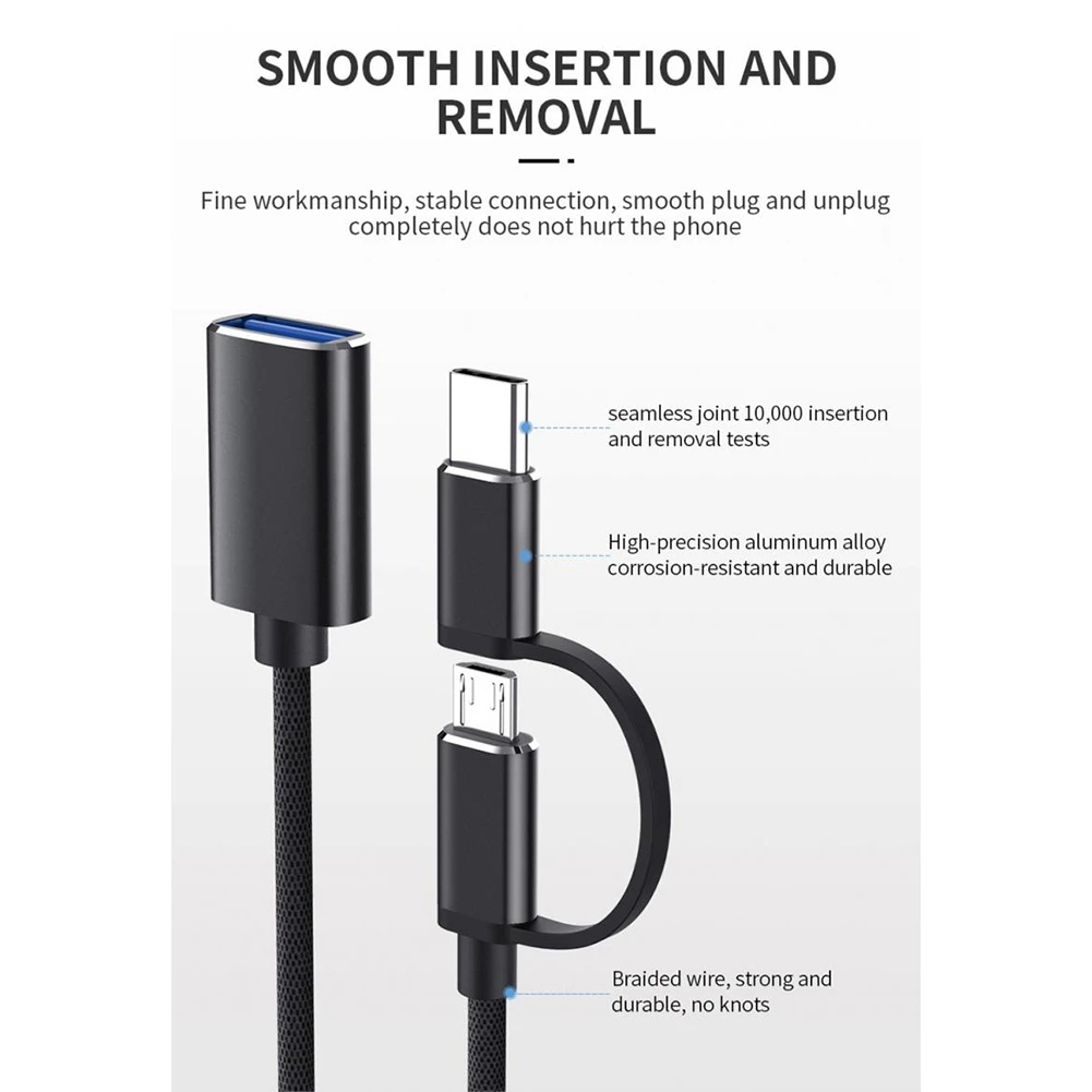 N88R 2 In 1 USB 3.0 OTG 어댑터 케이블 유형-C 마이크로 USB-USB 3.0 인터페이스 변환기(핸드폰 충전 케이블 라인용)