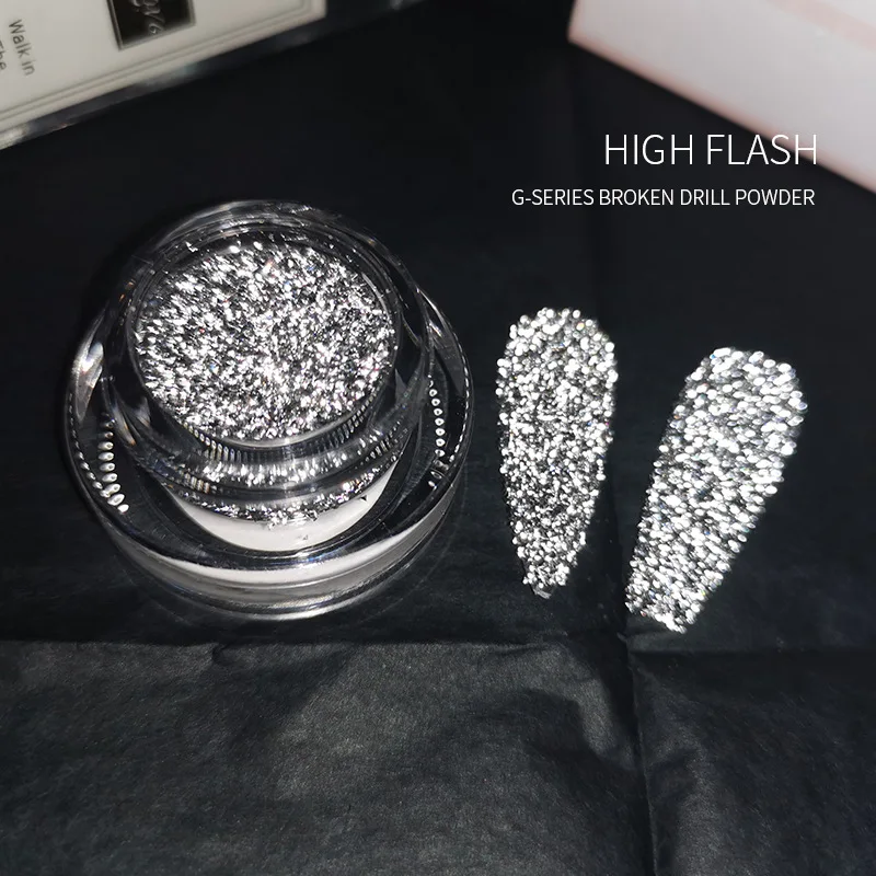 1box Shiny Reflective Diamond Nail Glitter Powder Silver Holographic Micro Drill Dazzling Crystal Gel Polish Manicure Pigment
