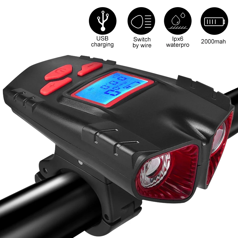 

Перезаряжаемая фонарь для горного велосипеда, лампа-звуковой сигнал с секундомером, 5 режимов, лампа для подогрева горного велосипеда, аксессуары для горного велосипеда