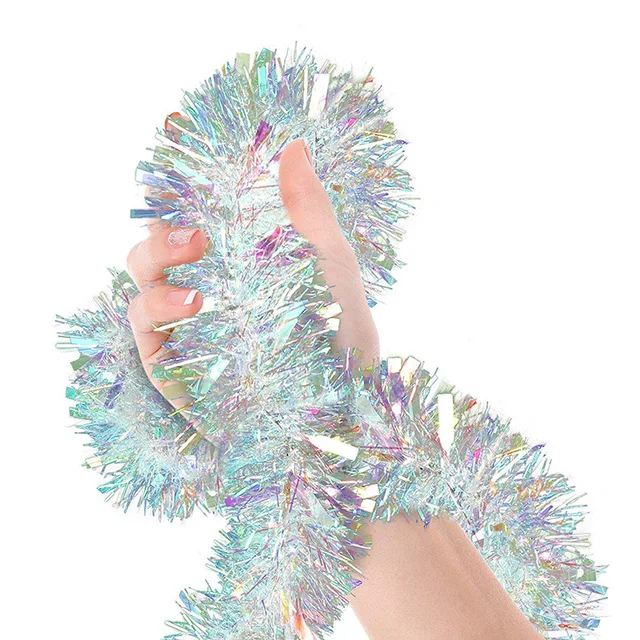50 Ft Blue Hanukkah Tinsel Garland - Metallic Glitter Garland With Silver Menorah & Star Cutouts