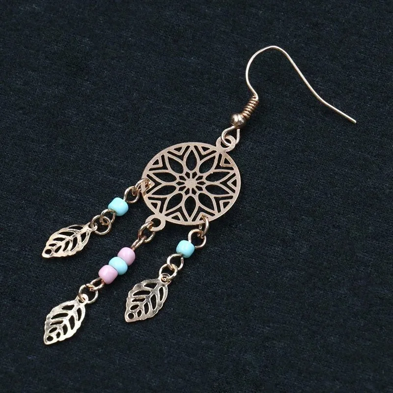 Retro Bohemian Gypsy Earrings Vintage Ethnic Golden Leaf Dangle Drop Earrings Hanging for Women Female Jewelry Accessories