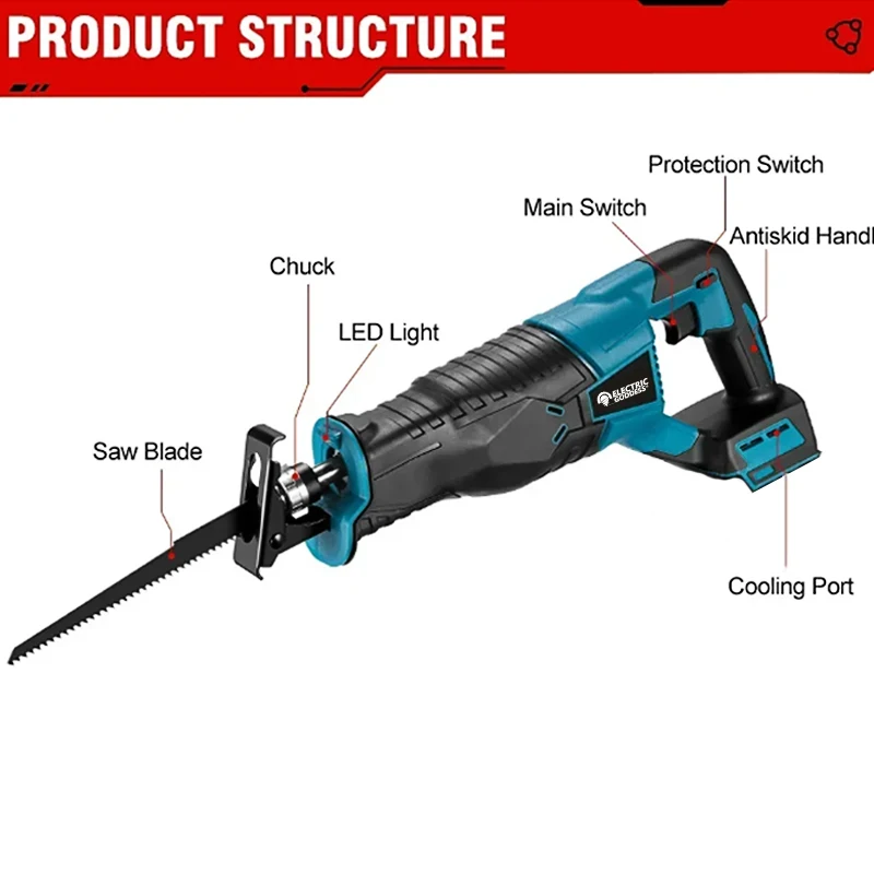 10000SPM Electric Reciprocating Saw Cordless Rechargeable Multifunction Saw Metal Wood Cutting Tools For Makita 18V Battery 4