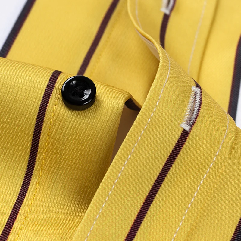 Men Dress Shirt Long Sleeve Striped Iron-Free