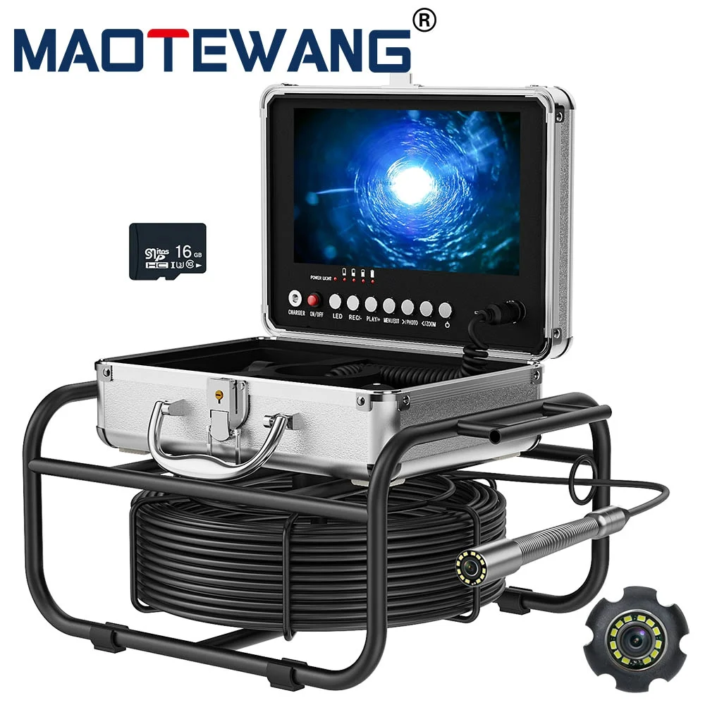 

Sewer Pipe Inspection Camera with 512HZ Pipe Locator Auto Self Leveling DVR Video Endoscope Camera 9" Screen 23mm Tube Lens IP68