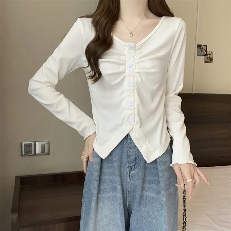 T-shirt nuovo stile Top irregolare a maniche lunghe per l'autunno 5