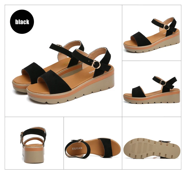 WOIZGIC المرأة الأم السيدات الإناث البقرة المدبوغ حقيقية أحذية من الجلد الصنادل منصة كول الصيف الشاطئ خارج عالية الكعب الكورية