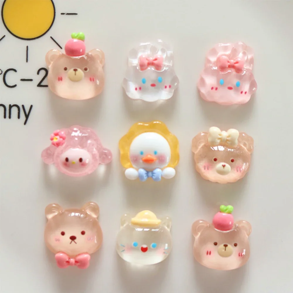 투명 오리 곰 송진 플랫 백 카보숑, 머리핀 전화 케이스 스크랩북 DIY 보석 공예 장식 액세서리, 10 개