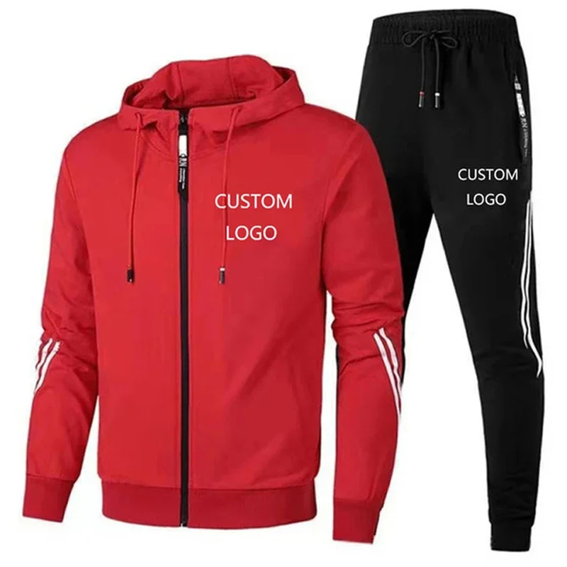 

Fashion Men's Tracksuit Streetwear Design Spring Autumn Mens Casual Stitching Zipper Hooded Sweatshirt + Sweatpant 2 Pcs Suit