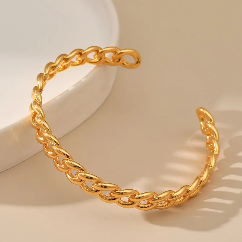 Minimalista Placcato Oro 18 Carati Catena A Maglia Grossa Donna Braccialetto Aperto Da Uomo Indossabile Catena Cubana Fascino Gioielli Regali