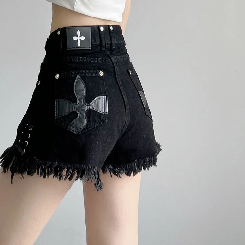 2023 Summer New Oversized Casual Denim Shorts Ladies High Waist Lacing Loose Versatile Pants Trend Fashion Women Clothing
