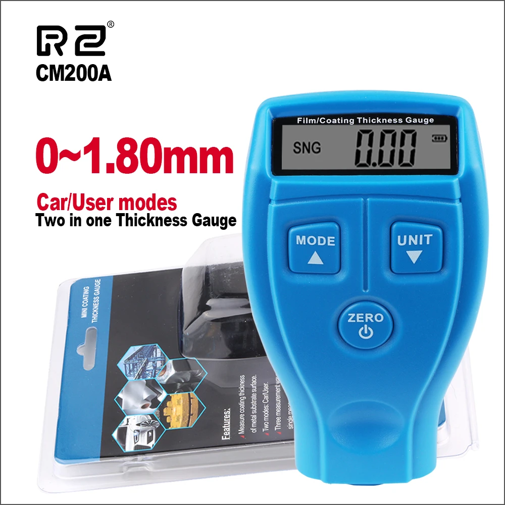 RZ Thickness Gauges Paint Coating Thickness Gauge Digital Car Gauge Tester With Backlight Mini Film