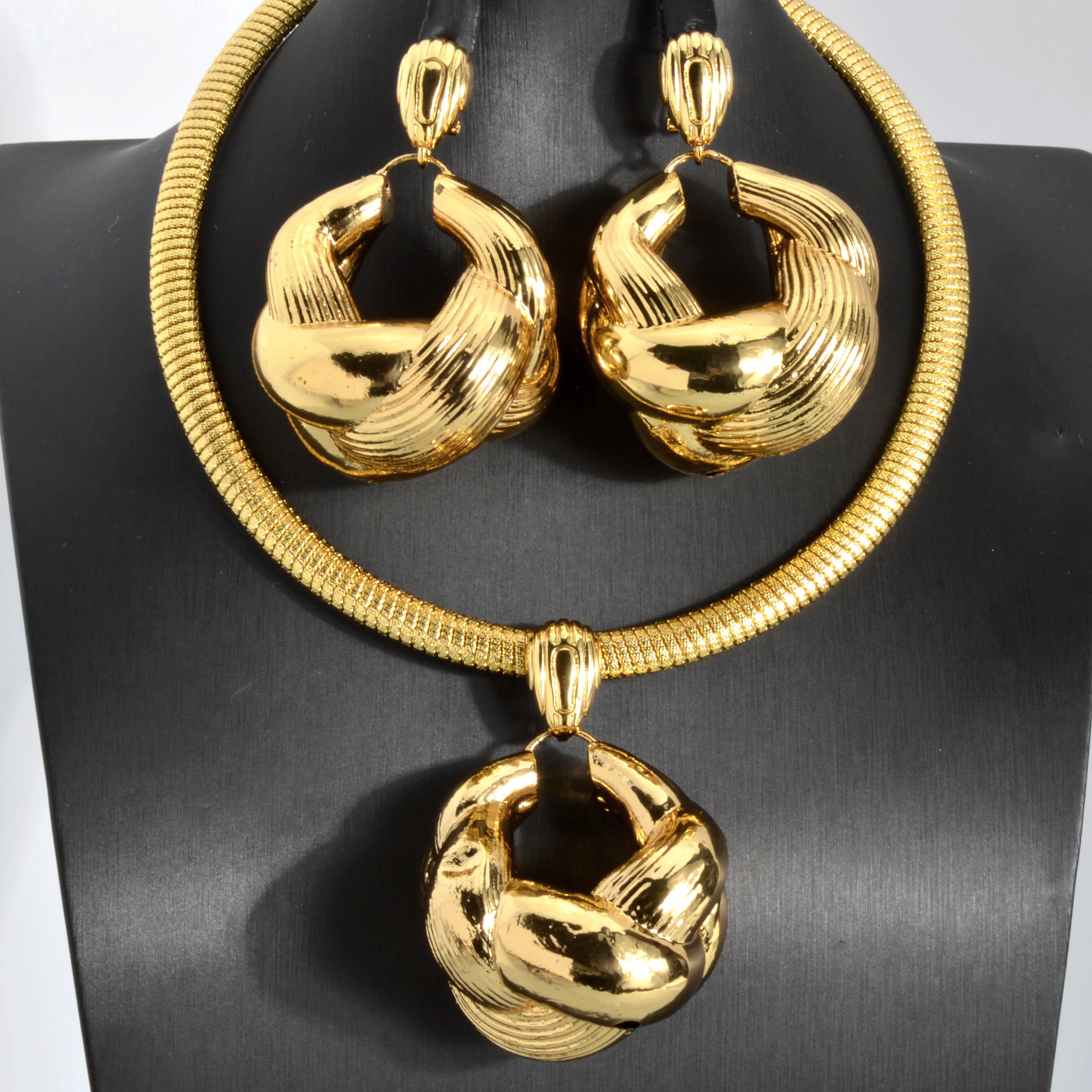 DianaBabyGoldColorPendantNecklaceEarringsJewelrySetFashion