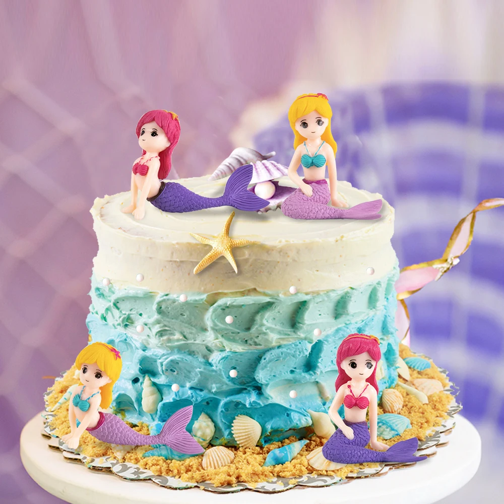 4/8Pcs Mermaid Theme Birthday Cake Decoration Mermaid Cake Topper Under The Sea Ocean Birthday Party DIY Dessert Supplies
