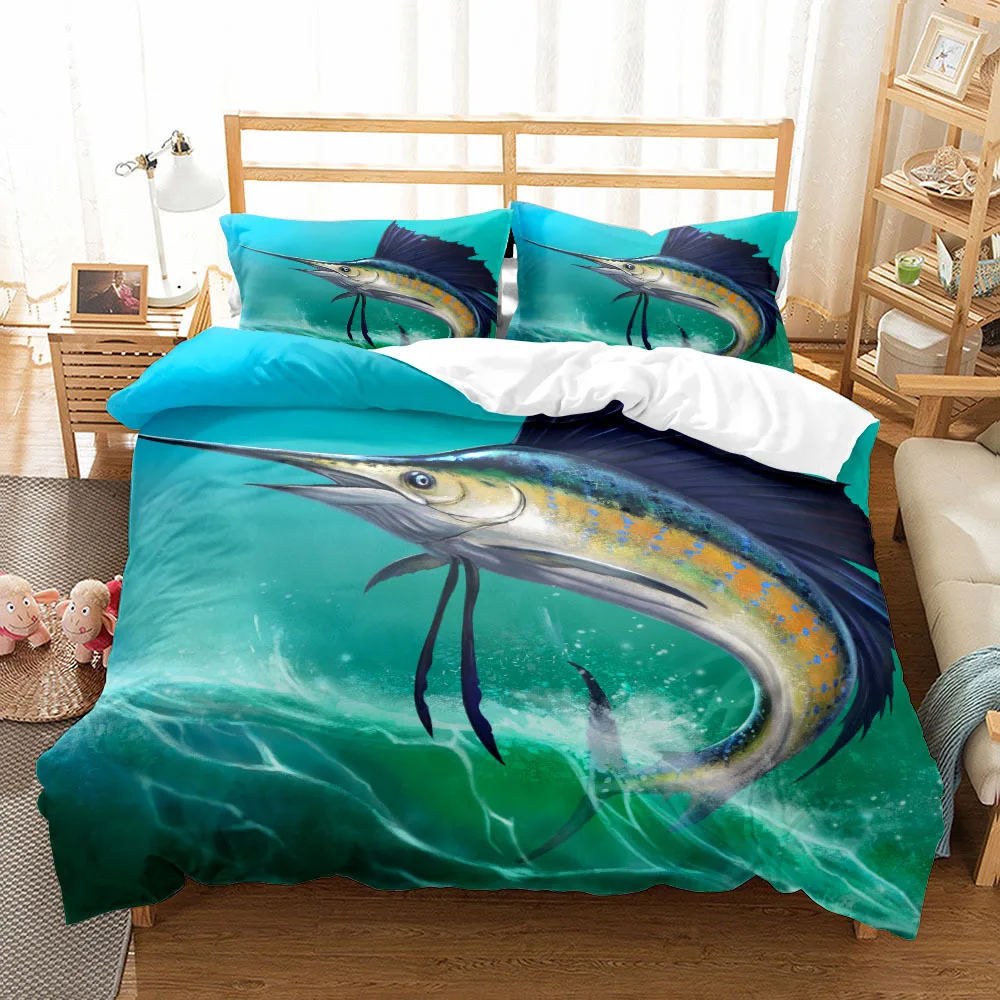 Big Pike Fish Duvet Cover King/Queen Size,Striped Big Bass Fish