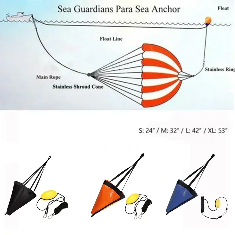 18-53 inch Sea Drogue Anchor Float Marine Kayak Drift Rowing Boat Fishing Brake Lifeboat Anchor Yacht Traction Rope Buoy Ball