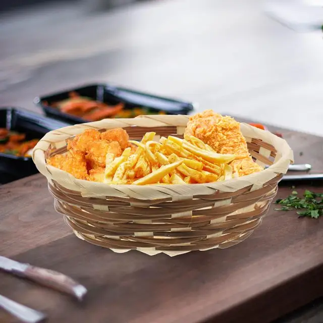 Set Of 3 Rattan Wicker Serving Baskets - Handwoven Bread, Fruit & Vegetable Baskets For Table Display | Rustic Restaurant-Style Serving