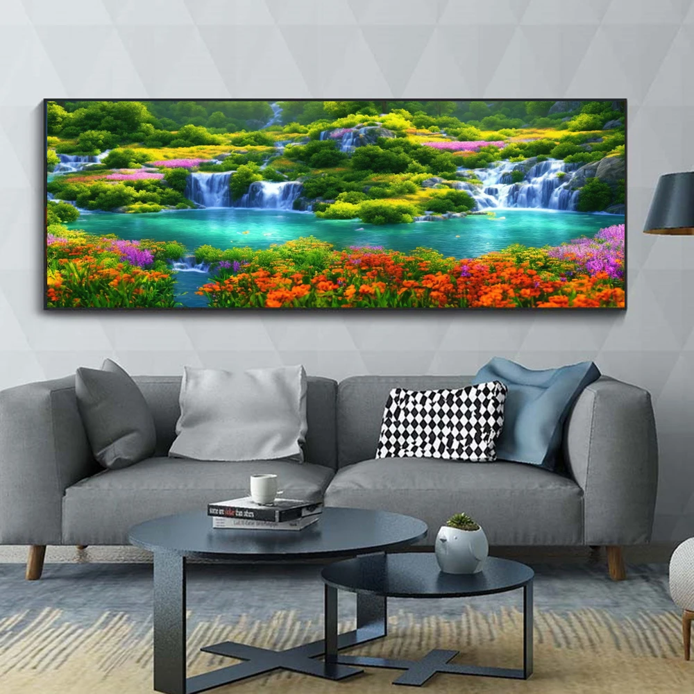 DIY Large Diamond Painting, Cross Stitch, Landscape, Waterfall Wall Art,  Full Round Drill, Embroidery for Home Decor, 5D - AliExpress