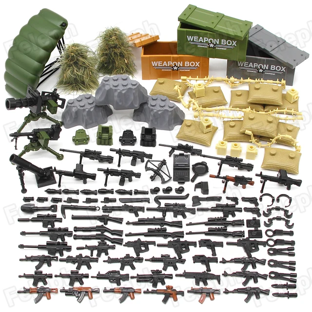 153Pcs Sandbag Laptop Armor Camouflag Building Blocks Model Bricks Military Army SWAT Weapon Team Set MOC Accessories DIY Toy