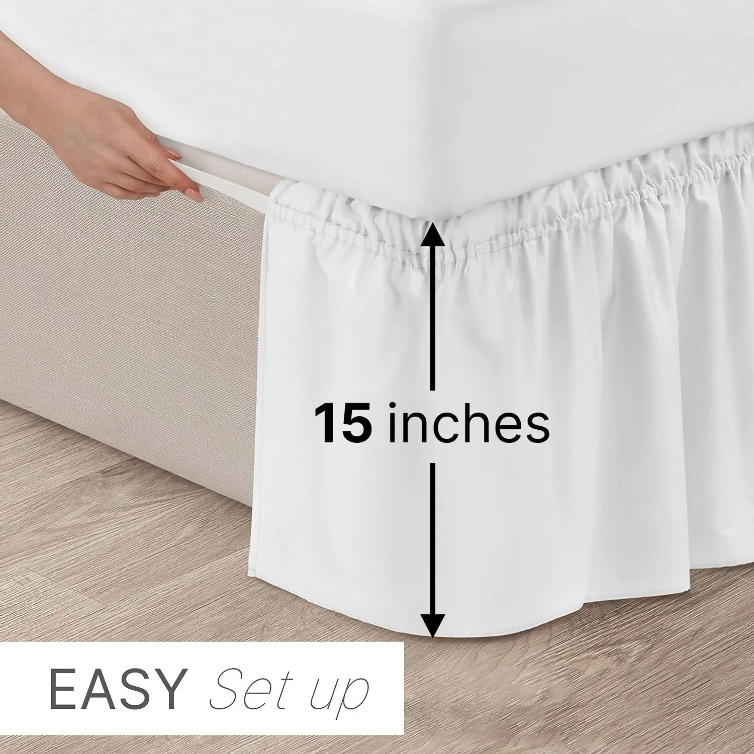 Thicken Wrap Around Dust Ruffle Bed Skirt Easy Fit Elastic Strap Pleated Premium Fabric Wrinkle Free Machine Wash bed skirt