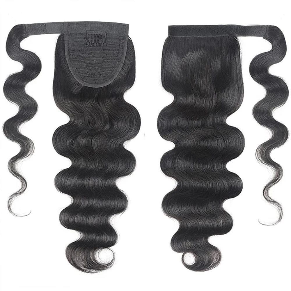 포니테일 바디 웨이브 인간의 머리카락 랩 포니테일 100% 레미 헤어 익스텐션 브라질 헤어 익스텐션 여성용 자연 색상