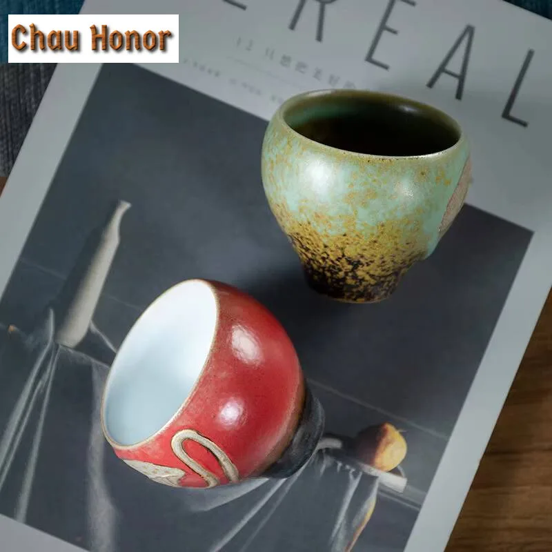 High-end Retro Lotus Embossed Ceramics Master Cup Handmade Household Travel Kungfu Teaset Tea Ceremony Accessories Birthday Gift