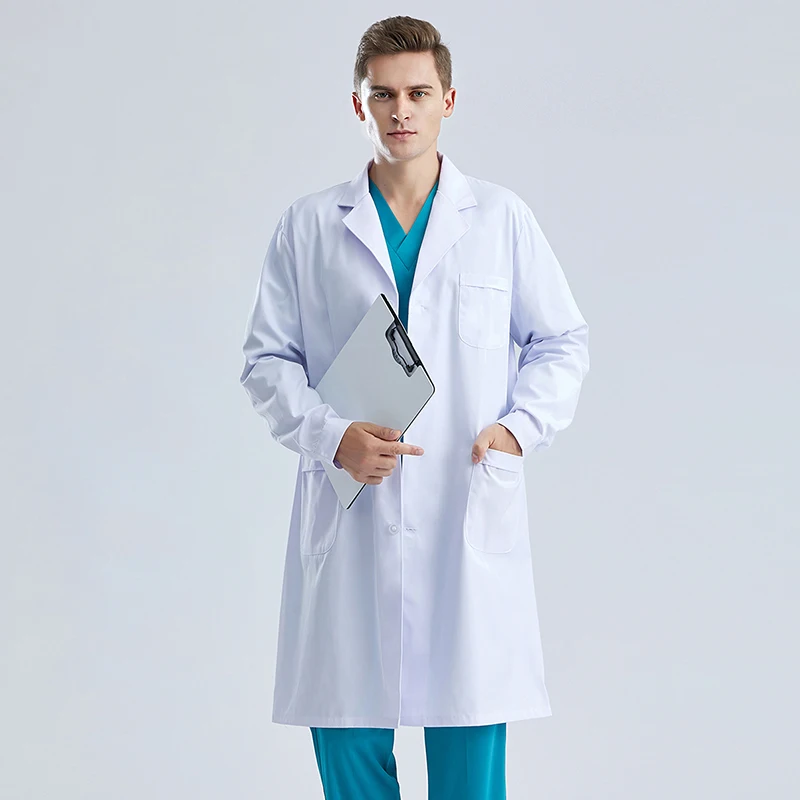 Men's Long Sleeve White Lab Coat – Professional Medical Uniform