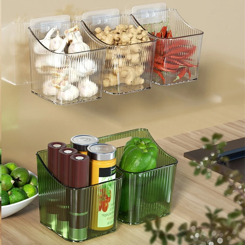1/2/3pcs Kitchen Garlic Ginger And Onion Transparent Storage Basket Wall-Hanging Small Wall-Mounted Storage Box Storage Rack 3