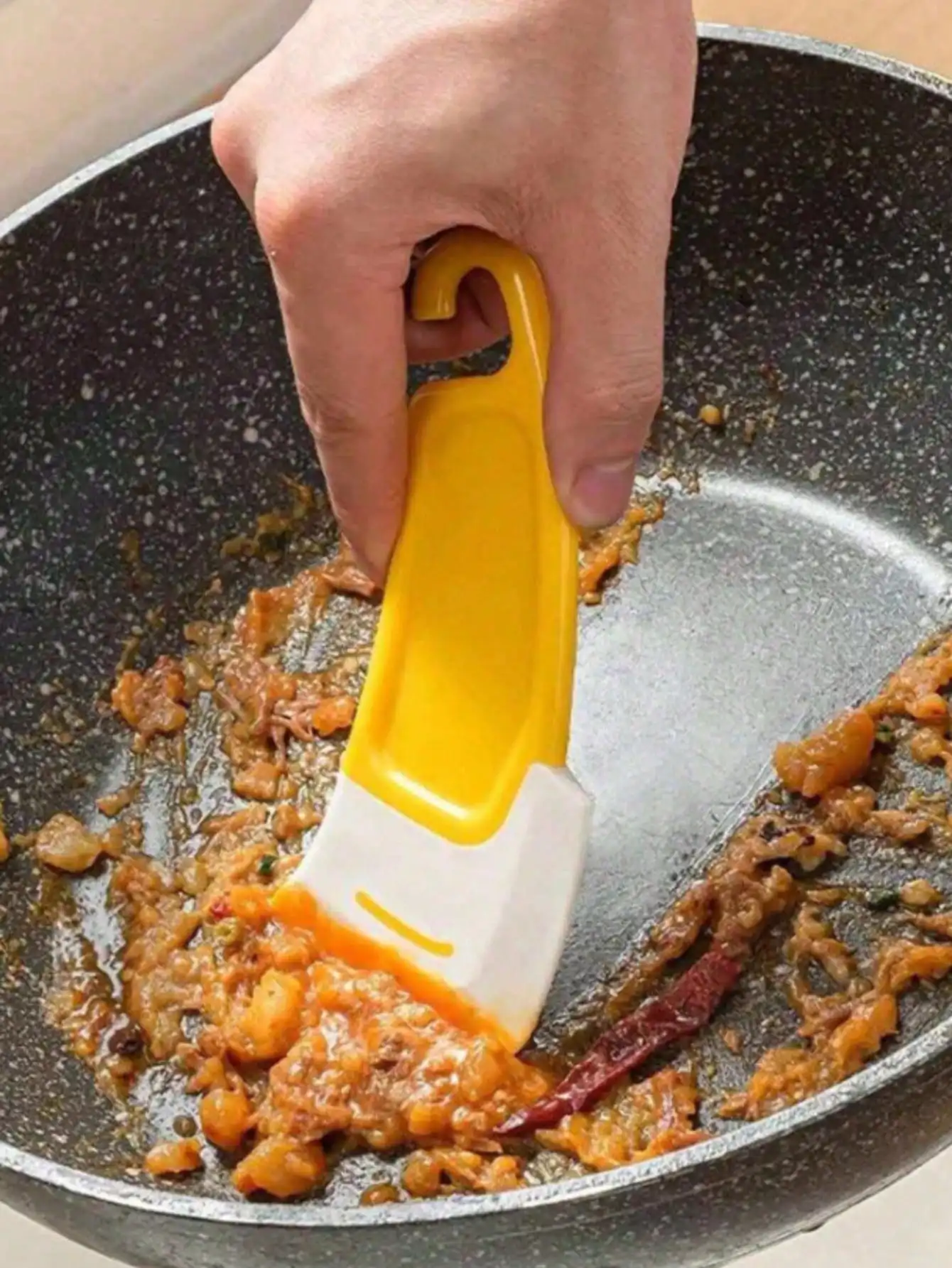 1pc Oil-Proof Silicone Pan Scraper Heat Resistant Kitchen Tool For Cleaning Flat Pan And Dish Bottom Barbecue Cleaning Tool