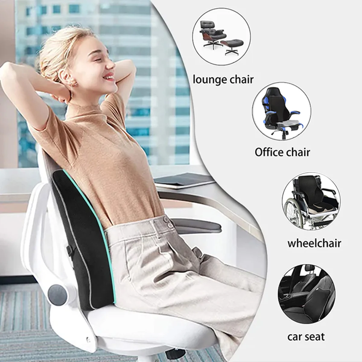 Foldable Slow Rebound Ergonomic Memory Foam Lumbar Pillow Back Support Cushion Waist Pillow for Cars Office Chair
